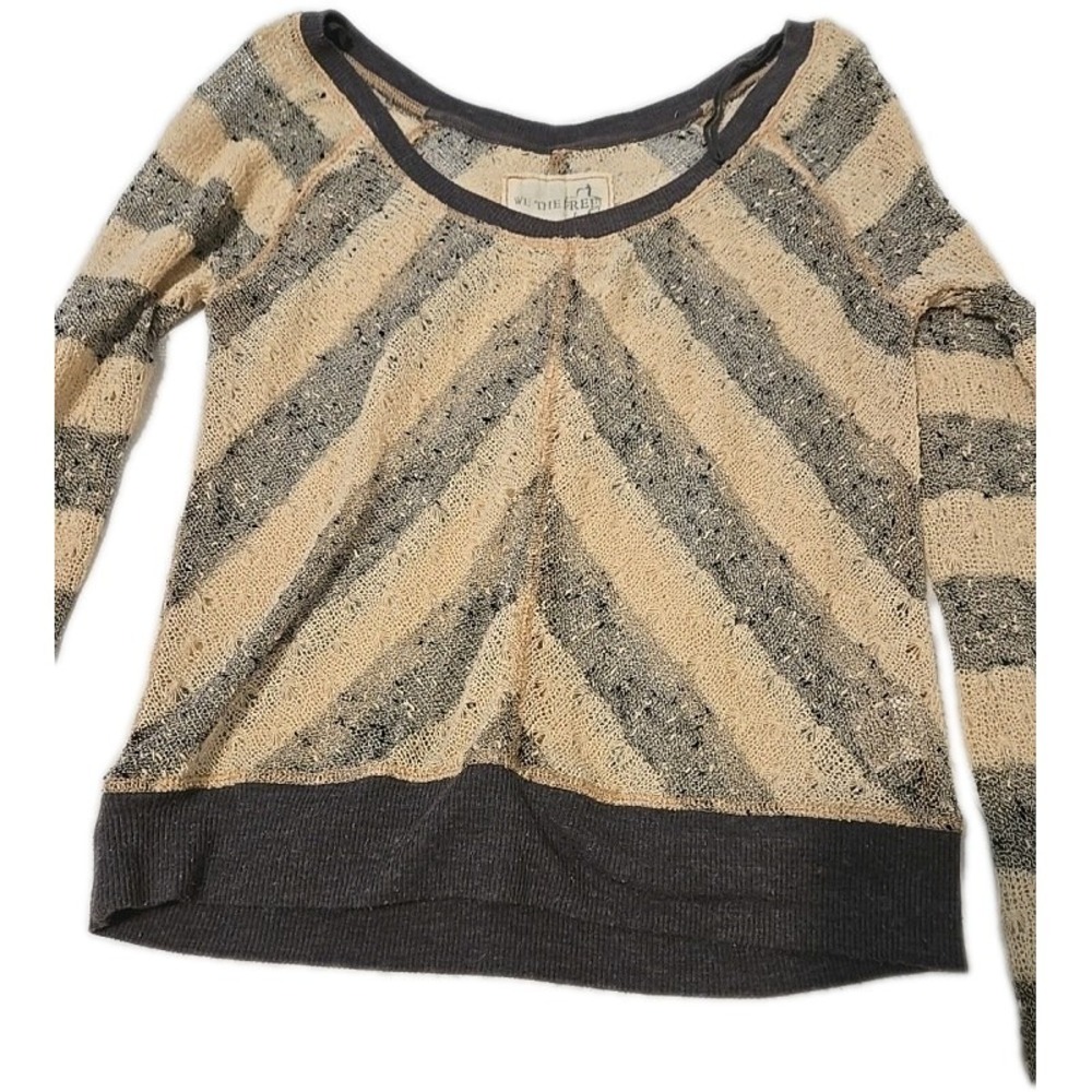 Free People We The Free Robins Egg Chevron Open Knit Pullover Sweater size Small